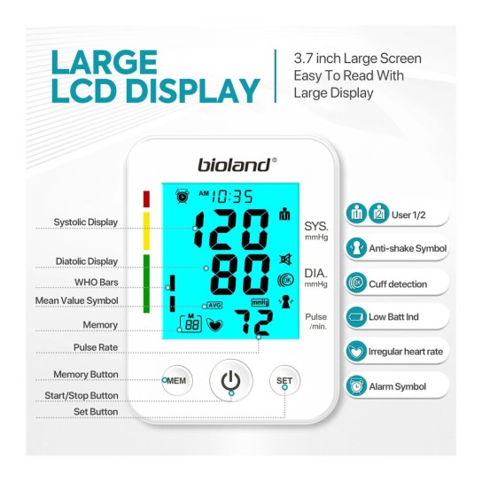 Bioland Blood Pressure Monitor 2008 Tensiometer Upper Arm Automatic Digital BP Measuring Device 2005-1 Pulse Heart Rate Monitor