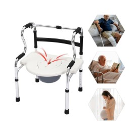 6-in-1 Foldable Aluminum Alloy Walker, Bath Stool, Bidet Shower Chair with Armrests for Elderly, Pregnant Women