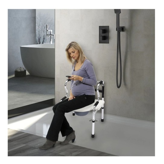 6-in-1 Foldable Aluminum Alloy Walker, Bath Stool, Bidet Shower Chair with Armrests for Elderly, Pregnant Women