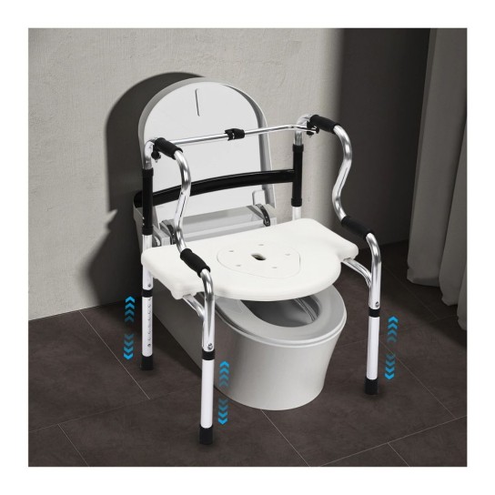 6-in-1 Foldable Aluminum Alloy Walker, Bath Stool, Bidet Shower Chair with Armrests for Elderly, Pregnant Women