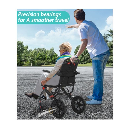 Adult Lightweight Push WheelchairSafe and Stable Ultralight Aluminum WheelchairAirline Approved Folding Transport Wheelchair