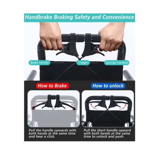 Adult Lightweight Push WheelchairSafe and Stable Ultralight Aluminum WheelchairAirline Approved Folding Transport Wheelchair