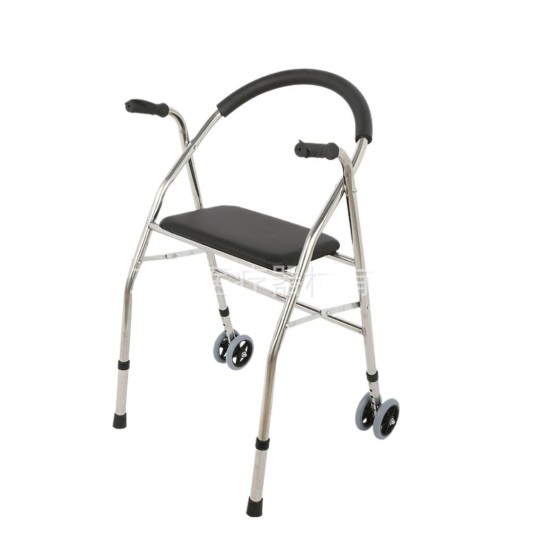 The elderly disabled walker assisted walking Stainless steel quadrangular trolley U-shaped back wheeled cart portable folding