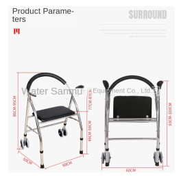 The elderly disabled walker assisted walking Stainless steel quadrangular trolley U-shaped back wheeled cart portable folding