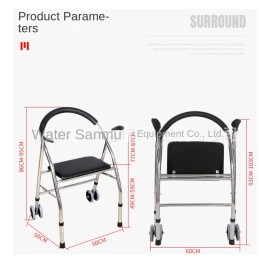 The elderly disabled walker assisted walking Stainless steel quadrangular trolley U-shaped back wheeled cart portable folding